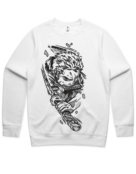 Zoro Line Art Embroidered Crew Neck Sweatshirt